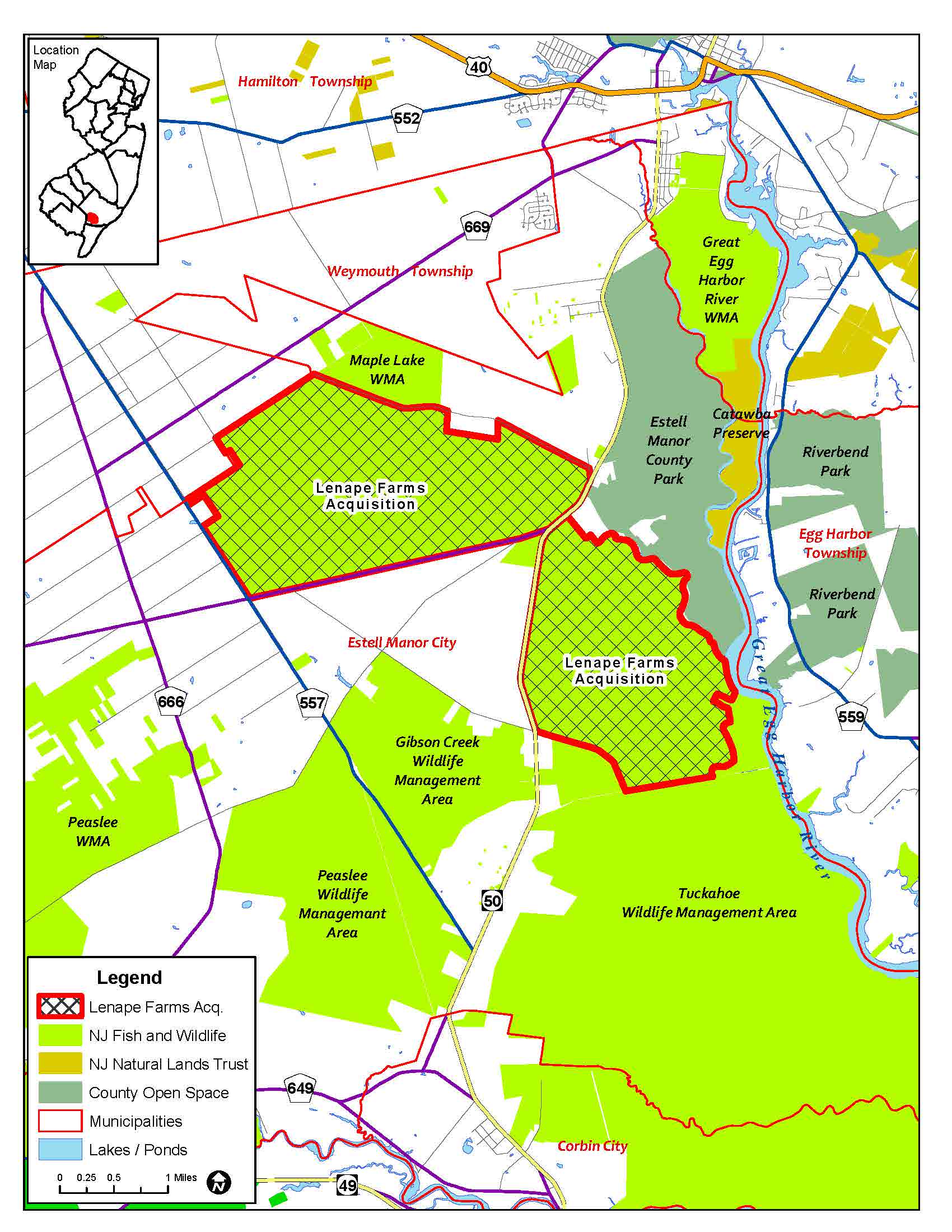 lenape-farms-map Map of Lenape Farms (outlined in red) in Great Egg Harbor