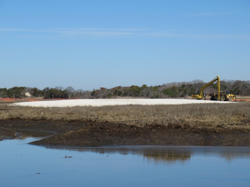 Picture1-march2025 Construction of a sand shell island north of the mainstem of Pond Creek– March 2025