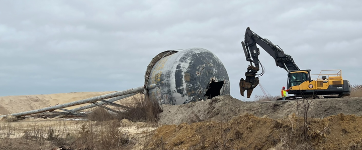 Picture6-march24 Shearing of the demolished water tower for disposal at an approved facility – March 2025
