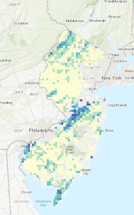 Map depicting the manganese concentrations using the NJ PWTA data