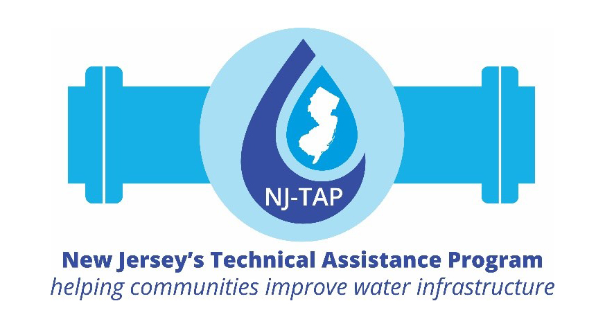 NJ-TAP logo, Caption: New Jersey's Technical Assistance Program: helping communities improve water infrastructure